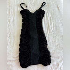 bebe Elegant Black Ruched Mini Dress